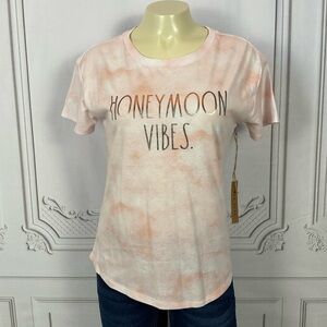 Rae Dunn Honeymoon Vibes Pink Tie Dye Tail Hem Short Sleeve Shirt XS New